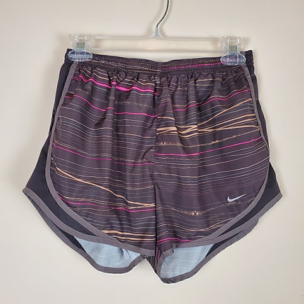 Nike Brown Striped Lined Running Shorts Size medium